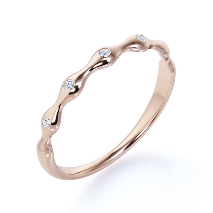 Unique 5 Stone Stacking Ring with Round Cut Diamonds in Rose Gold