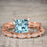 Art Deco 1.25 Carat Princess Cut Aquamarine and Diamond Wedding Bridal Ring Set in Rose Gold