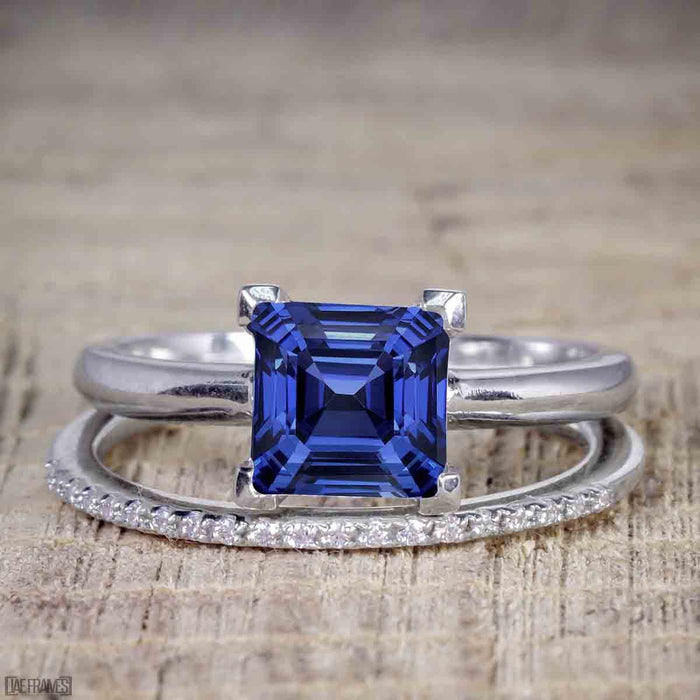 Princess Cut Blue Sapphire Engagement Ring Diamond Accented Solitaire -  Rare Earth Jewelry