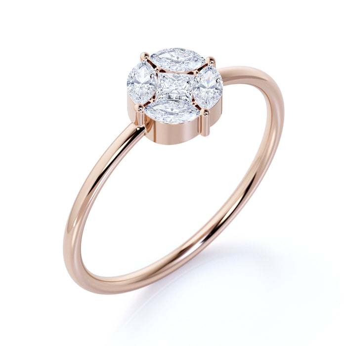 Beautiful Dainty Stacking Ring with White Diamonds in Rose Gold