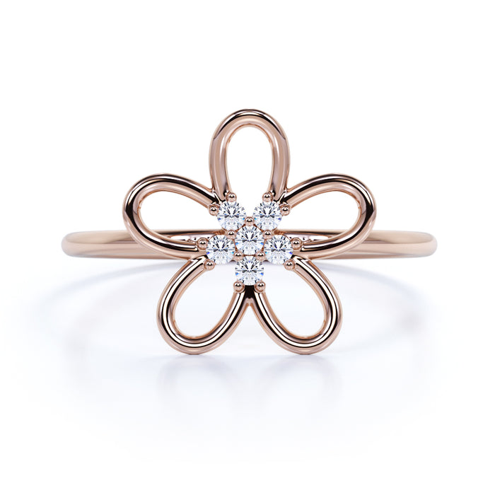 5 Stone Charming Flower Design Diamond Stacking Ring in Rose Gold