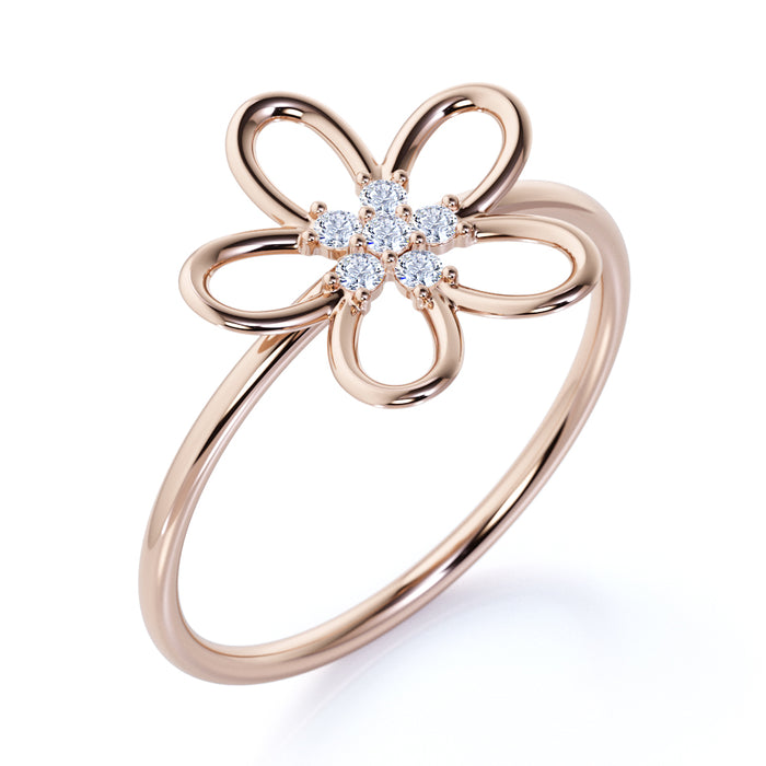 5 Stone Charming Flower Design Diamond Stacking Ring in Rose Gold