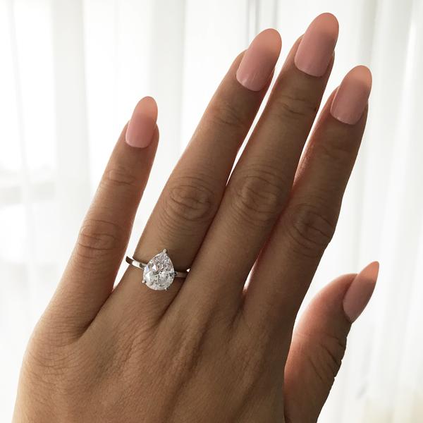 3 Carat Pear Cut Solitaire Engagement Ring in White Gold over Sterling Silver