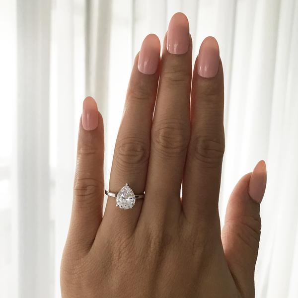 3 Carat Pear Cut Solitaire Engagement Ring in White Gold over Sterling Silver