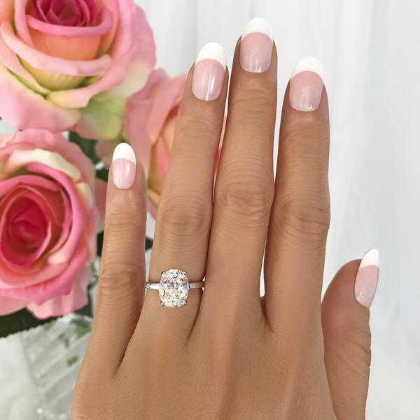 3 Carat Oval Cut Solitaire Engagement Ring in White Gold over Sterling Silver