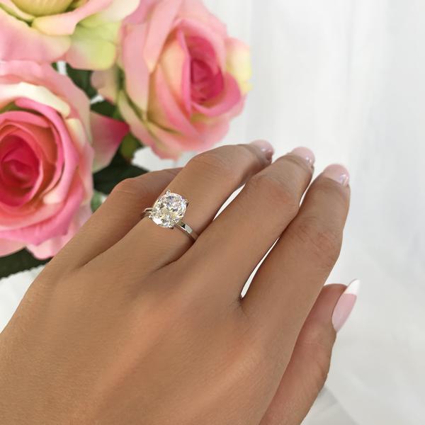 3 Carat Oval Cut Solitaire Engagement Ring in White Gold over Sterling Silver
