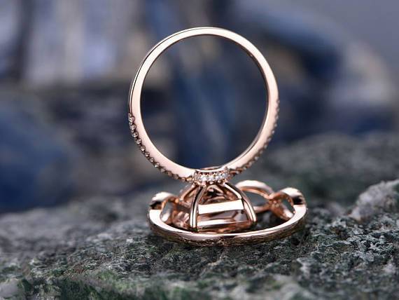 2 Carat Princess Cut Solitaire Morganite and Diamond Wedding Ring Set in Rose Gold