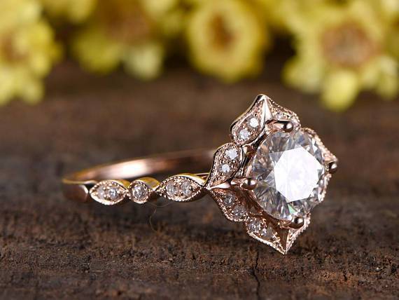 Bestselling 1.50 Carat Round Cut Moissanite and Diamond Wedding Ring Set in Rose Gold