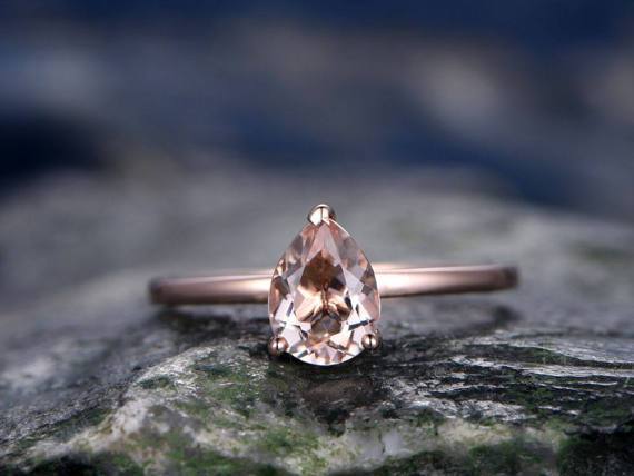 Solitaire 1 Carat Pear Cut Morganite Engagement Ring in Rose Gold