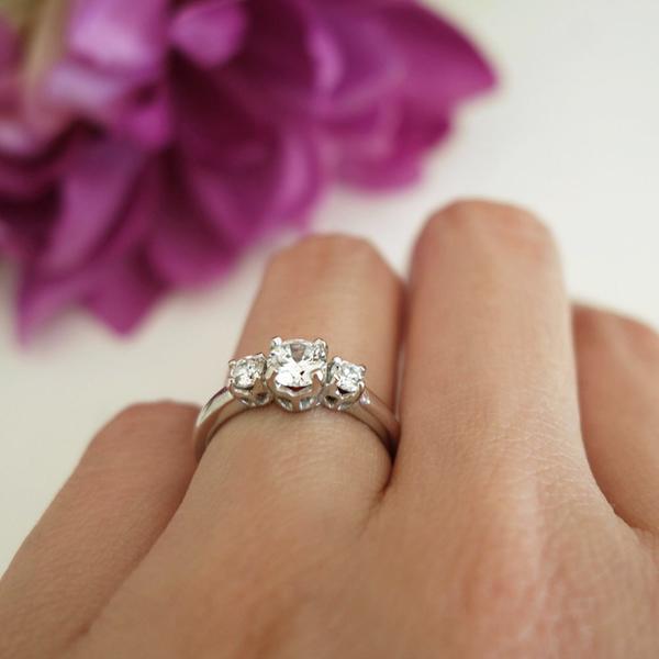 1 Carat Three Round Cut Stones Enagement Ring in White Gold over Sterling Silver