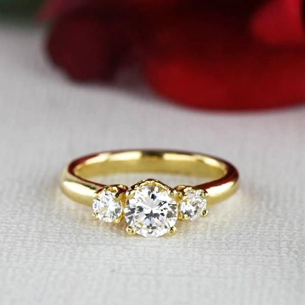 1.5 Carat Three Round Cut Stones Enagement Ring in Yellow Gold over Sterling Silver