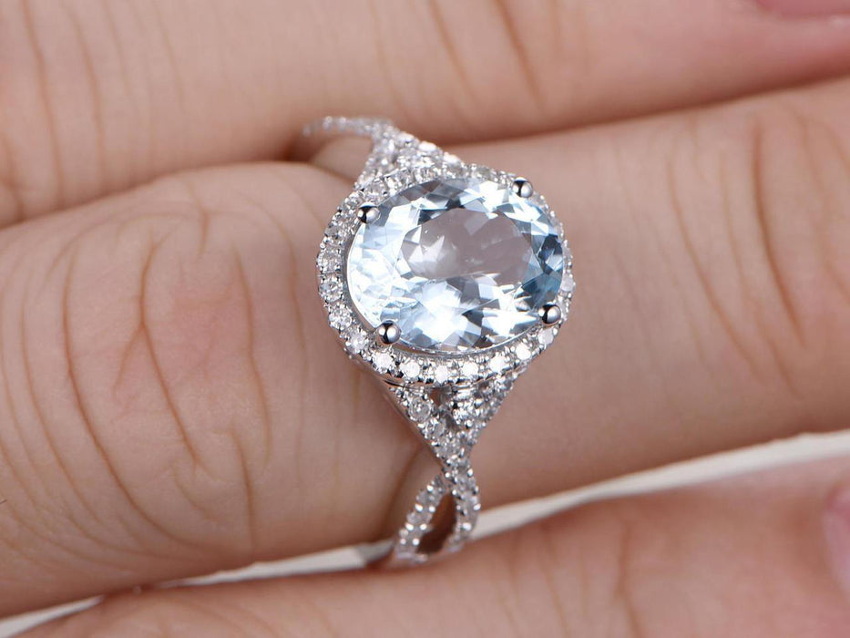 1.5 Carat Infinity Oval Cut Aquamarine and Diamond Engagement Ring in White Gold