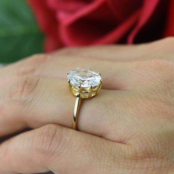 3 Carat Oval Cut Solitaire Engagement Ring in Yellow Gold over Sterling Silver