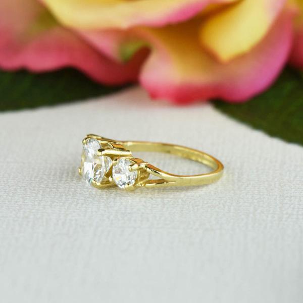 3 Carat Three Stone Round Cut Engagement Ring in Yellow Gold over Sterling Silver