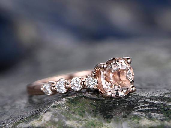 1.50 Carat 9 Stone Round Cut Morganite and Diamond Engagement Ring in Rose Gold