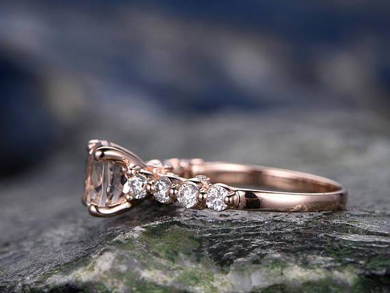 1.50 Carat 9 Stone Round Cut Morganite and Diamond Engagement Ring in Rose Gold
