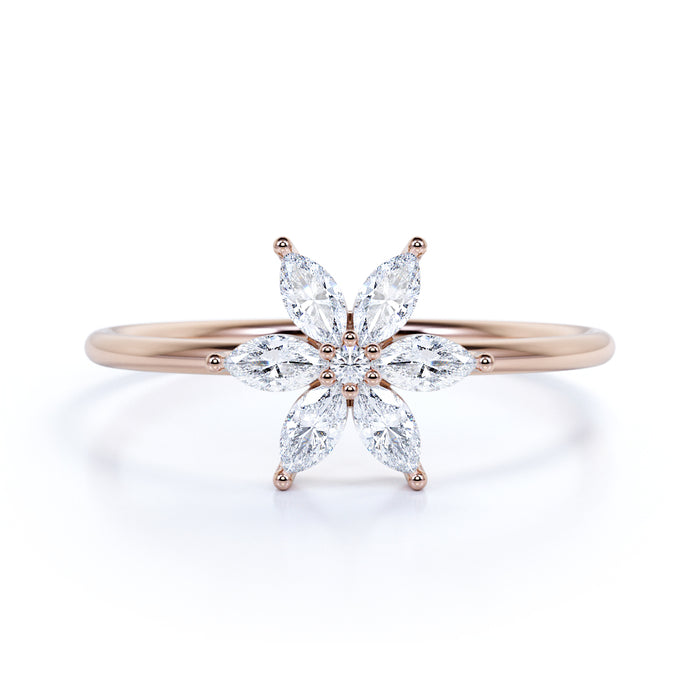 Elegant Flower Shaped Diamonds Mini Stacking Ring  in Rose Gold