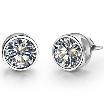 Bezel 2 Carat Round Cut Moissanite Classic Stud Earrings in White Gold