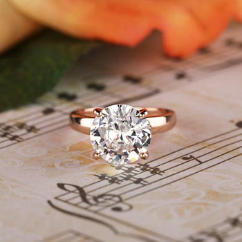 Final Sale: Huge 4 Carat Round Cut Wide Solitaire Engagement Ring in Rose Gold over Sterling Silver