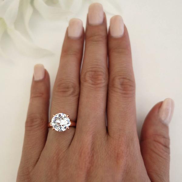 Final Sale: Huge 4 Carat Round Cut Wide Solitaire Engagement Ring in Rose Gold over Sterling Silver