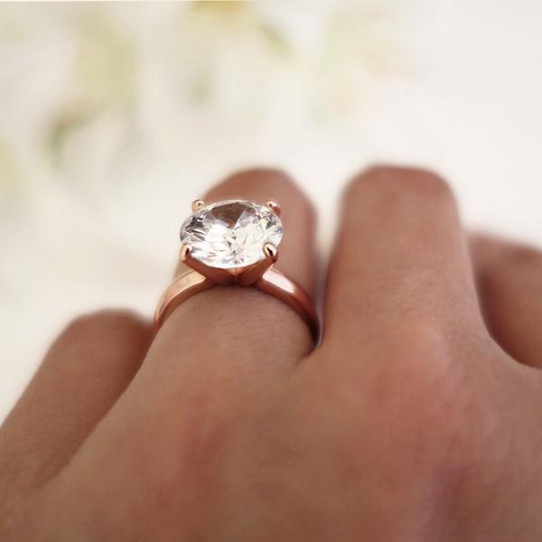 Final Sale: Huge 4 Carat Round Cut Wide Solitaire Engagement Ring in Rose Gold over Sterling Silver