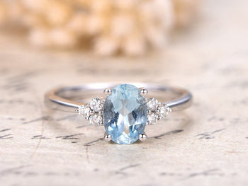 7 Stone 1.25 Carat Aquamarine and Diamond Engagement Ring in White Gold