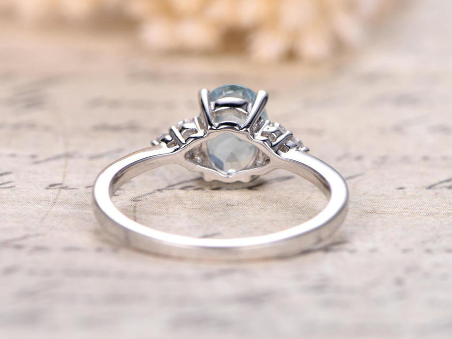 7 Stone 1.25 Carat Aquamarine and Diamond Engagement Ring in White Gold