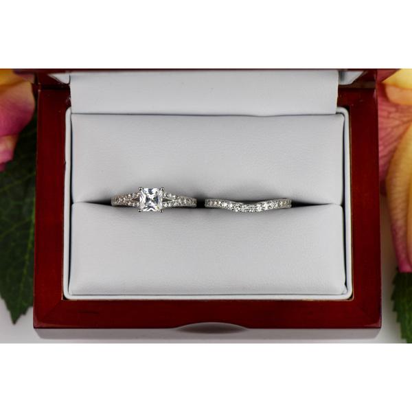 1.5 Carat Princess Cut Split Shank Wedding Ring Set in White Gold over Sterling Silver