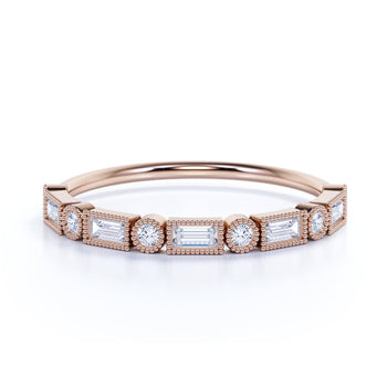 Milgrain Set Diamond Stacking Wedding Ring in Rose Gold