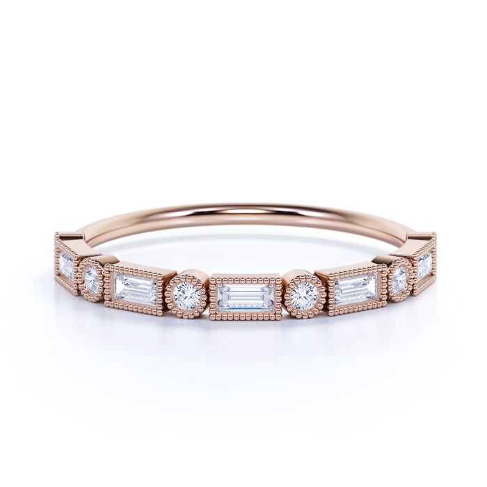 Milgrain Set Diamond Stacking Wedding Ring in Rose Gold
