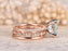 2 Carat Cushion Cut Aquamarine and Diamond Halo Trio Wedding Ring Set in Rose Gold