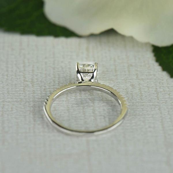 1.25 Carat Princess Cut Accented Engagement Ring in White Gold over Sterling Silver