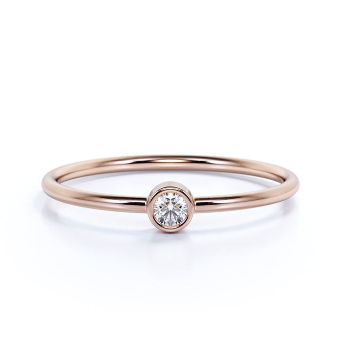 Bezel Set Solitaire Round Diamond Stacking Ring in Rose Gold