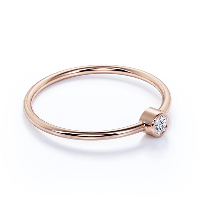 Bezel Set Solitaire Round Diamond Stacking Ring in Rose Gold