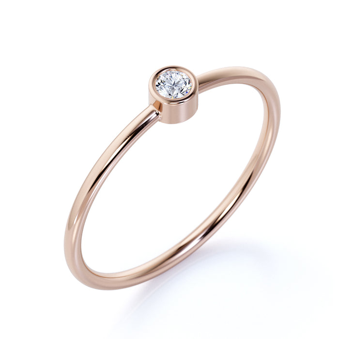 Bezel Set Solitaire Round Diamond Stacking Ring in Rose Gold