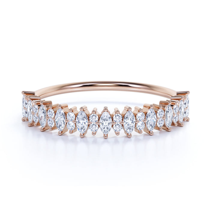 Semi Eternity Prong Set White Diamonds Stackable Wedding Ring Band