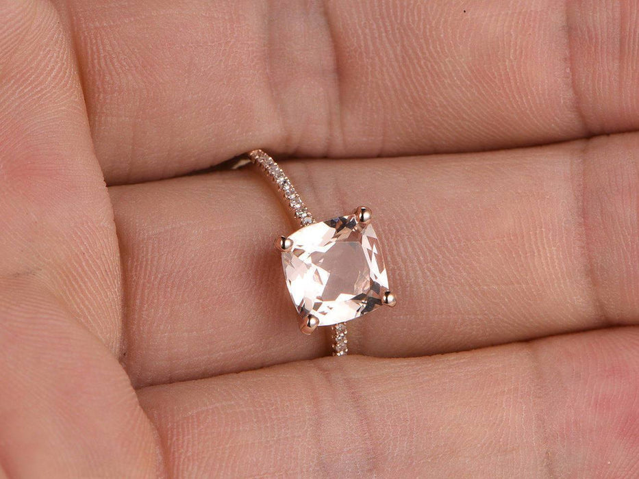 1.25 Carat Cushion Cut Morganite and Diamond Engagement Ring in Rose Gold