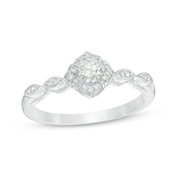 0.25 Carat Round Cut Diamond Fleur de La Vie Engagement Ring in White Gold