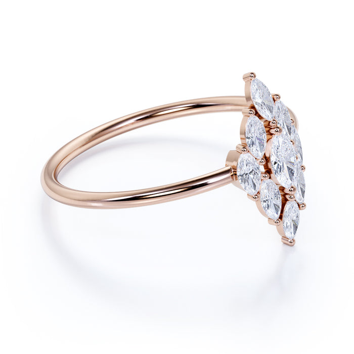 Elegant Diamond Stacking Wedding Ring with Marquise Cut Diamonds in Rose Gold