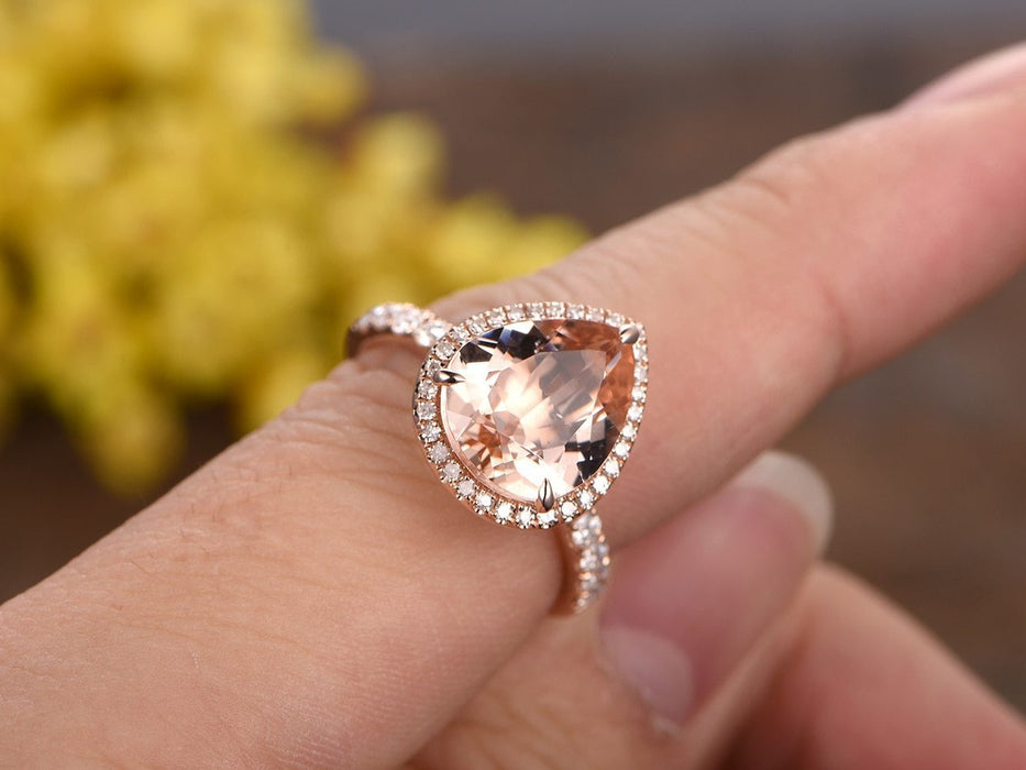 Huge 3 Carat Pear Cut Morganite and Diamond Engagement Ring in Rose Gold