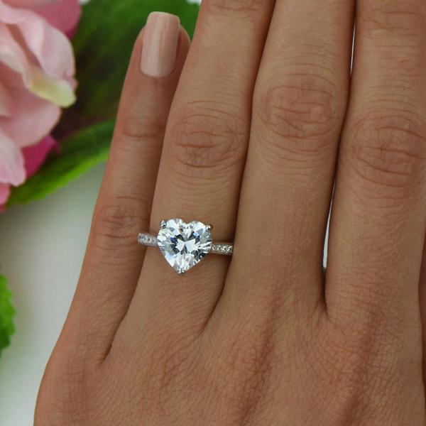 4 Carat Heart Cut Accented Engagement Ring in White Gold over Sterling Silver