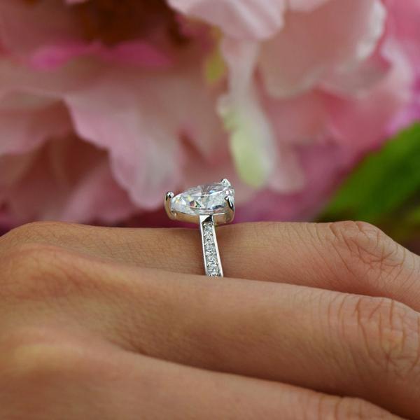 4 Carat Heart Cut Accented Engagement Ring in White Gold over Sterling Silver