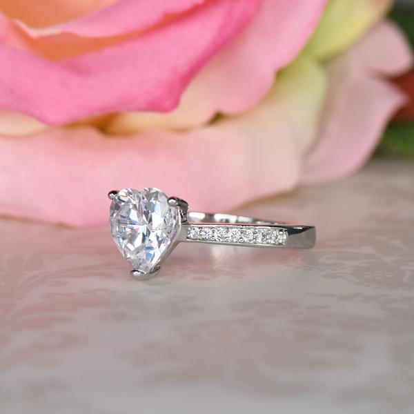 4 Carat Heart Cut Accented Engagement Ring in White Gold over Sterling Silver