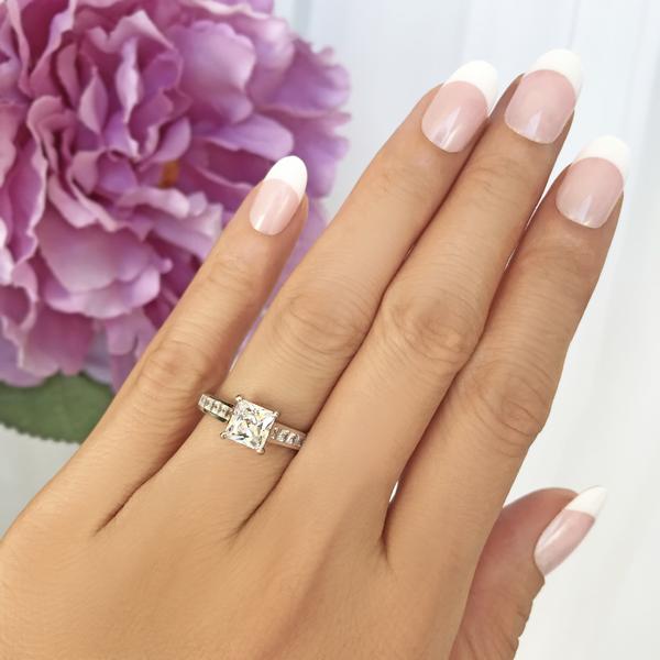 Final Sale: 2.25 Carat Princess Cut Channel Engagement Ring in White Gold over Sterling Silver