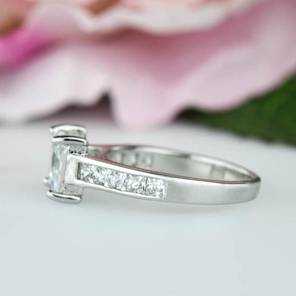 Final Sale: 2.25 Carat Princess Cut Channel Engagement Ring in White Gold over Sterling Silver
