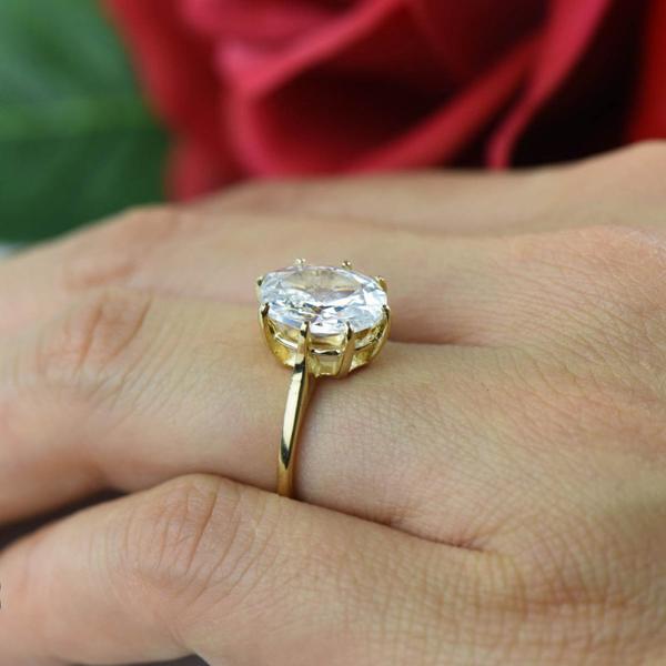 3 Carat Eight Prongs Oval Cut Solitaire Engagement Ring in Yellow Gold over Sterling Silver