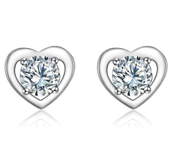 Heart Shape 2 Carat Round Cut Moissanite Stud Earrings in White Gold