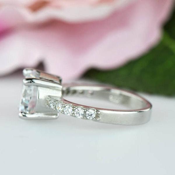 Final Sale: 3.25 Carat Round Cut Wide Accented Engagement Ring in White Gold over Sterling Silver
