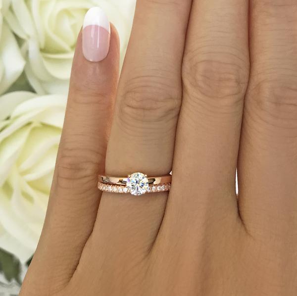 0.5 Carat Round Cut Solitaire Engagement Ring and Classic Band Set in Rose Gold over Sterling Silver