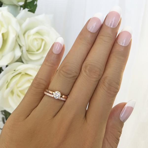 0.5 Carat Round Cut Solitaire Engagement Ring and Classic Band Set in Rose Gold over Sterling Silver